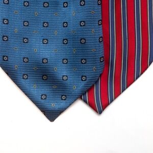 Camellucci Men's Cravat Ascot Tie Gift Box Striped 100%Silk Blue Red Reversible‎